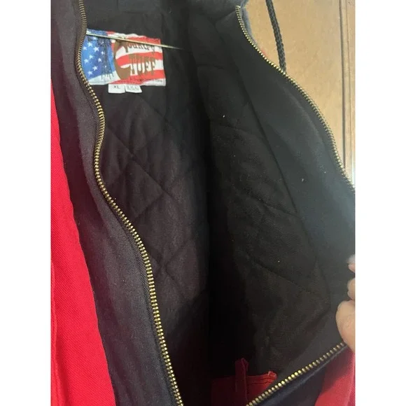 Vintage Country Tuff Jacket Men's SZ XL Red Duck Canvas Workwear Hooded